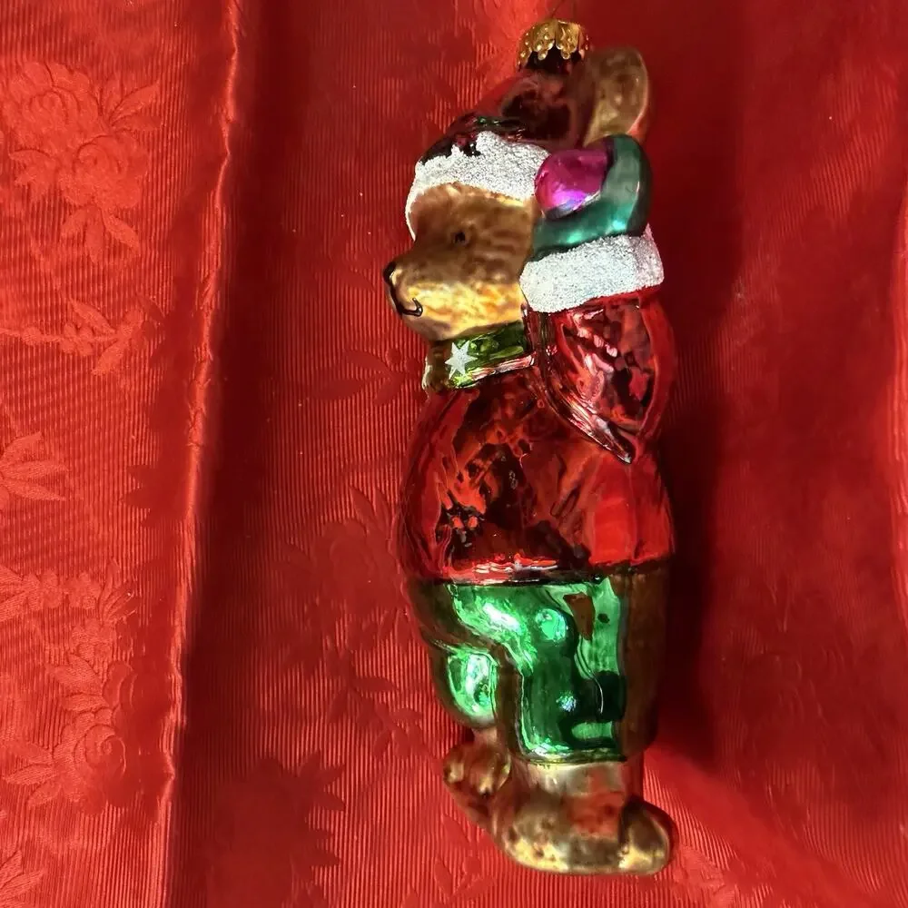 Anthropomorphic Teddy Bear Old World Glass Christmas Ornament Embellished